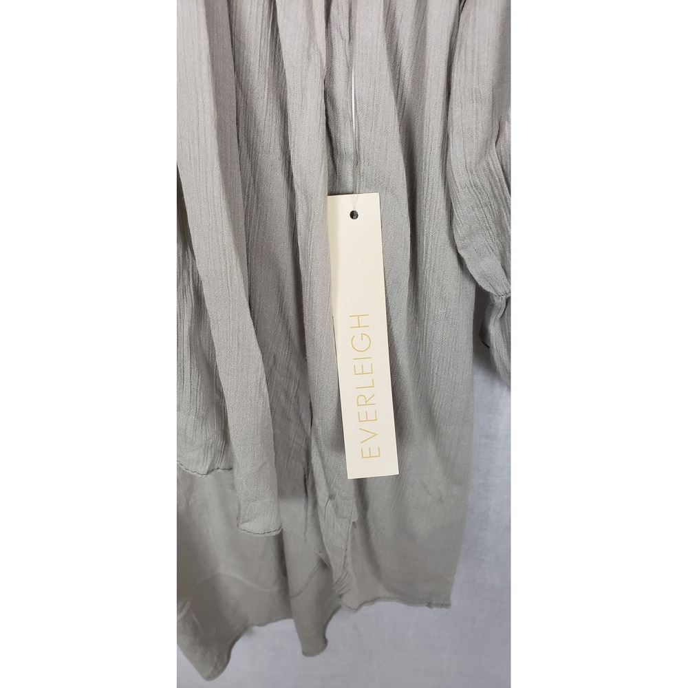 Everleigh Taupe Grey V-Neck High-Low Peplum Ruffle Tunic Top Boho Earthy - Picture 5 of 9